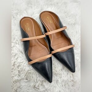 Malone Souliers Maureen‎ black Leather flat Mules Camel straps slides 38 Size 8